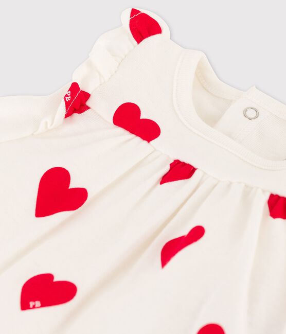 Abito body per bebè in cotone biologico con motivo a cuore bianco MARSHMALLOW/rosso TERKUIT