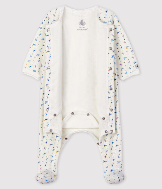 Body-pigiama con stampa a fiori bebè in ciniglia di cotone biologico bianco MARSHMALLOW/bianco MULTICO