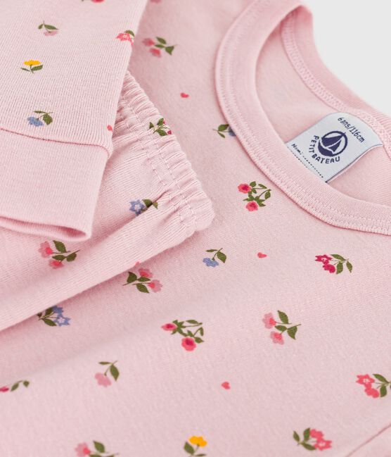 Pigiama con gamba molto aderente in cotone con stampa a fiori bambina rosa JOLI/bianco MULTICO
