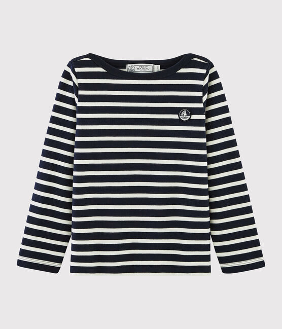 Marinière in jersey bambina - bambino blu SMOKING/bianco MARSHMALLOW
