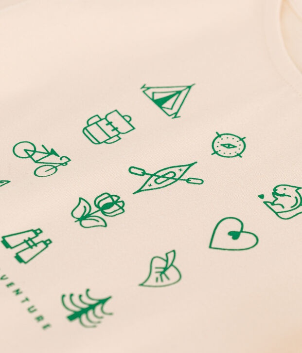 T-shirt in jersey leggero bambina ecru/verde