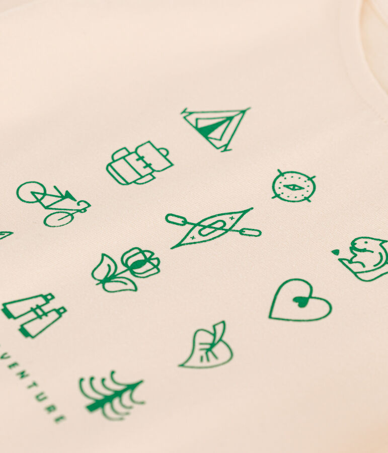 T-shirt in jersey leggero bambina ecru/verde