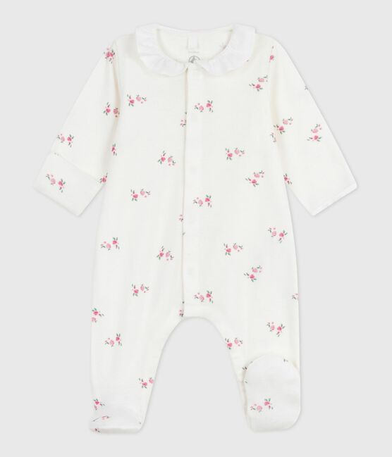 Pigiama in cotone con colletto a fiori neonato bianco MARSHMALLOW/bianco MULTICO