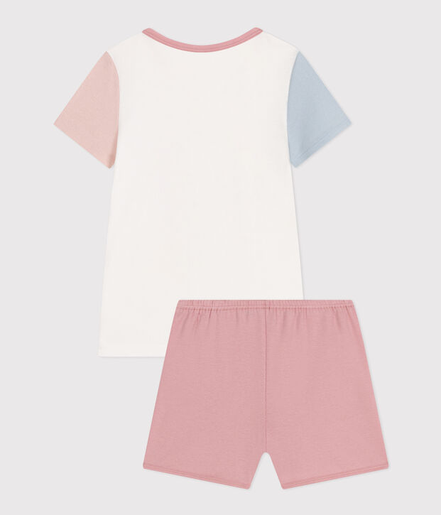 Pigiama shorts a tinta unita in cotone bambino bianco/multicolore