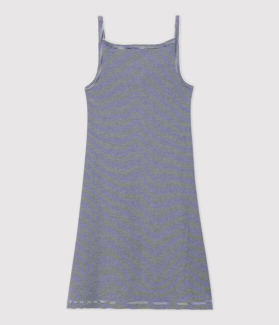 Abito con spalline in cotone donna blu SMOKING/bianco MARSHMALLOW