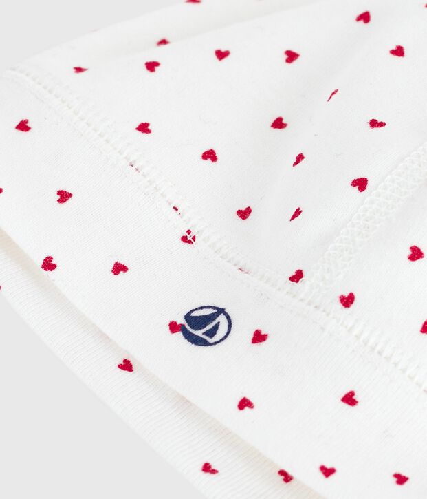 Cuffietta nascita in cotone con stampa a cuori bianco/rosso
