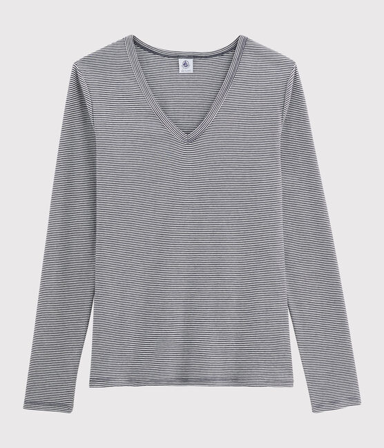 T-shirt scollo a V iconica Donna blu SMOKING/bianco MARSHMALLOW