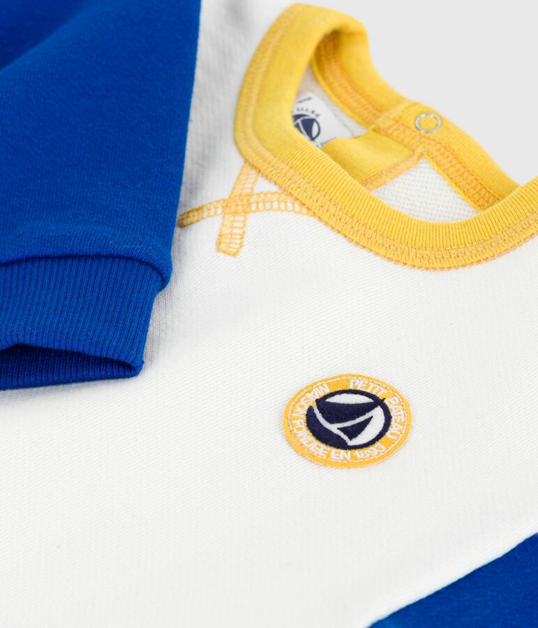 Felpa in cotone color block neonato ecru/multicolore