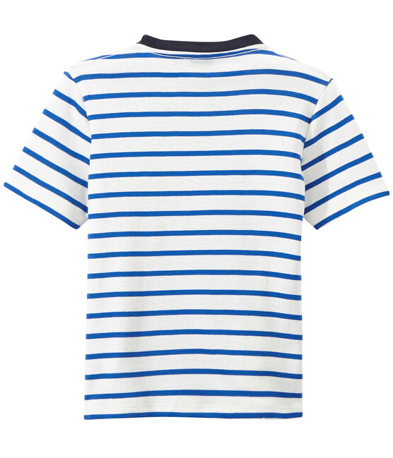 T-shirt bambino rigata stampata bianco MARSHMALLOW/blu PERSE