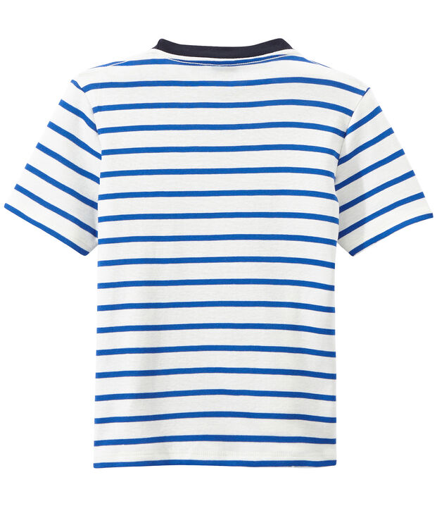 T-shirt bambino rigata stampata bianco/blu