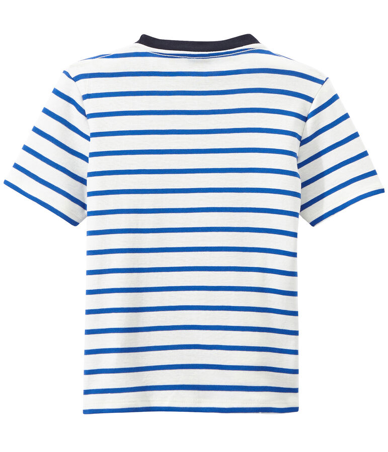 T-shirt bambino rigata stampata bianco/blu
