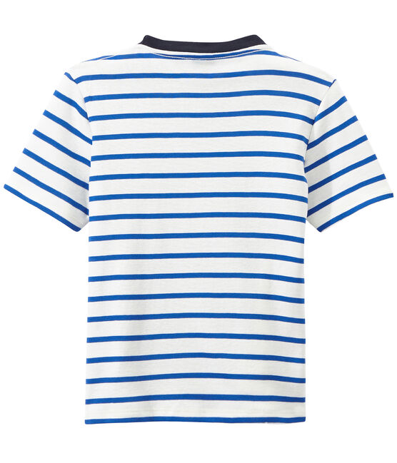 T-shirt bambino rigata stampata bianco MARSHMALLOW/blu PERSE