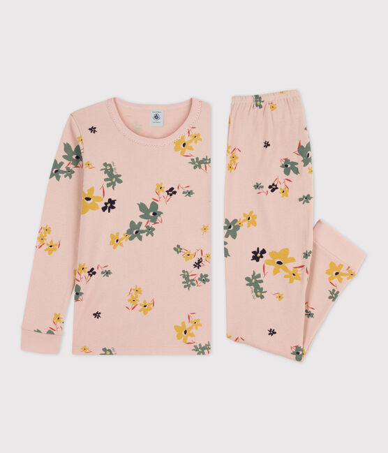 Pigiama snugfit a fiori per bambina in cotone rosa SALINE/bianco MULTICO
