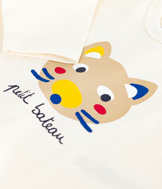 T-shirt a maniche lunghe in cotone con motivo gatto neonato MILK/ MULTICO