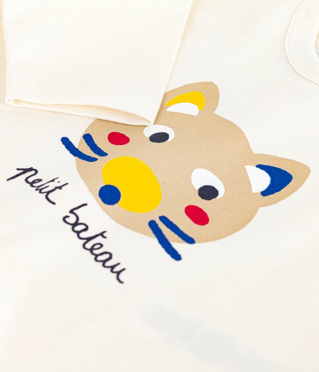 Maglietta a maniche lunghe in cotone per neonati ecru/multicolore