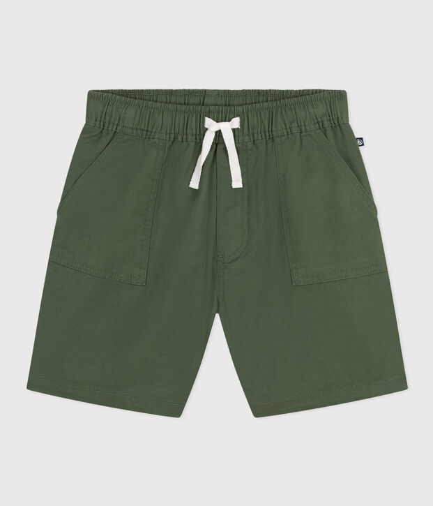 Shorts in twill di cotone e lino bambino verde