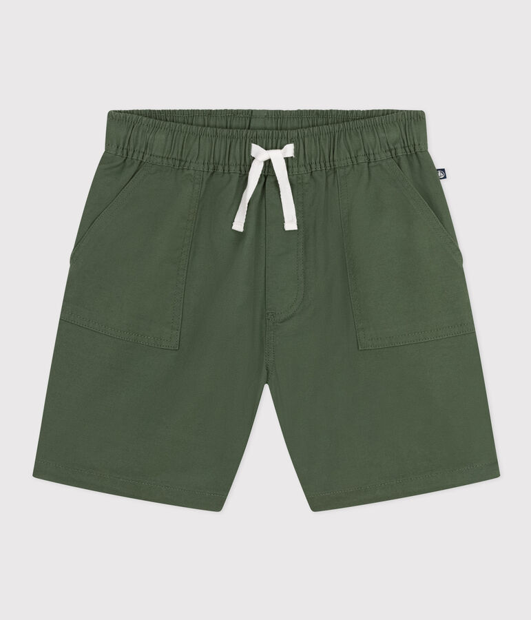 Shorts in twill di cotone e lino bambino verde