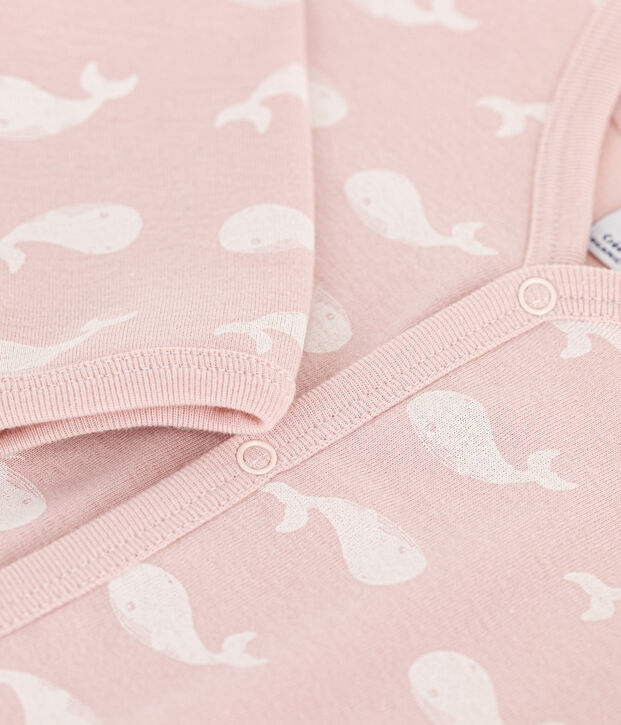 Tutina pigiama senza piedi in cotone stampato rosa/bianco