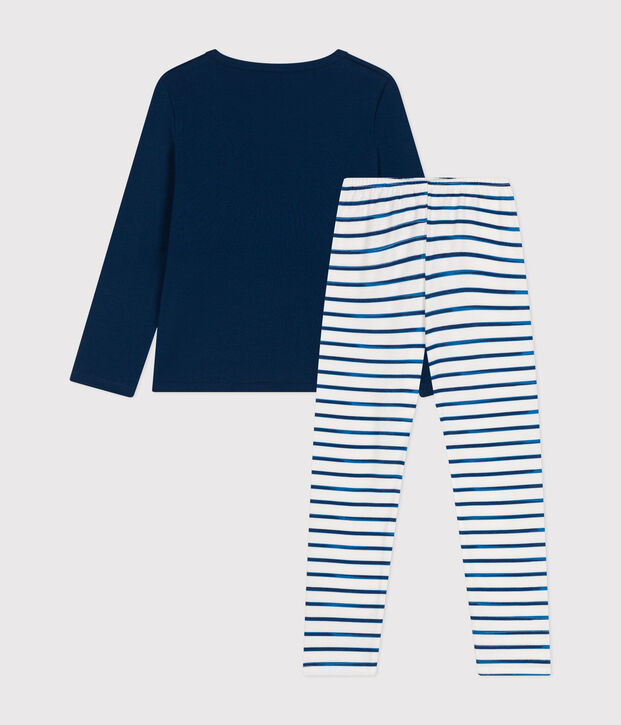 Pigiama bambino a maniche lunghe in cotone bianco/blu