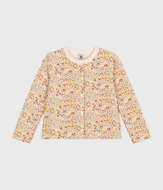 Cardigan in tubique bambina ecru/marrone/multicolore