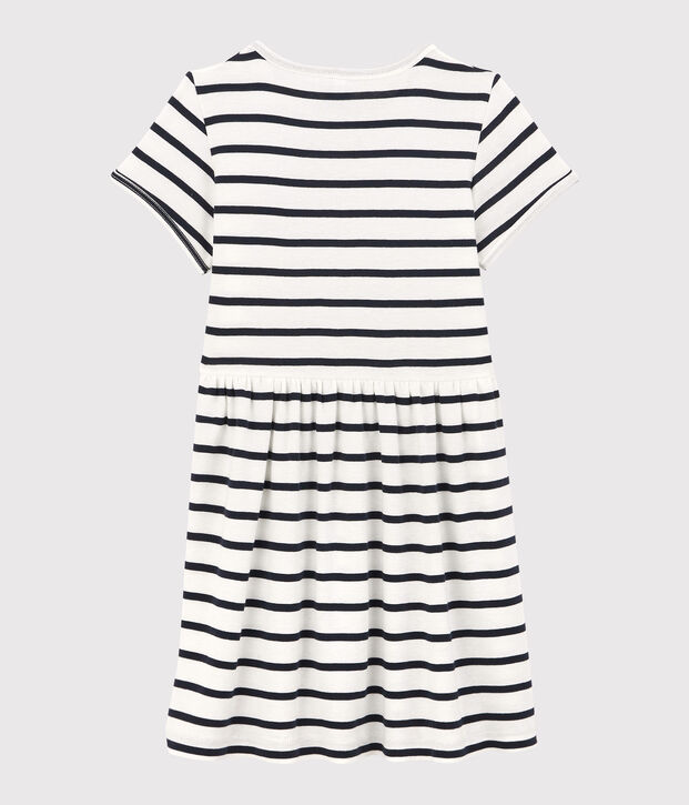 Abito a maniche corte in cotone bio bambina bianco/blu