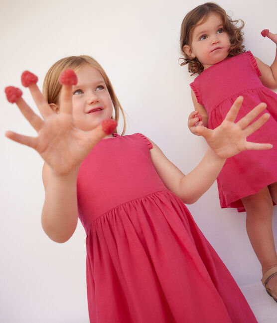 Abito senza maniche in lino bambina rosa DELHI