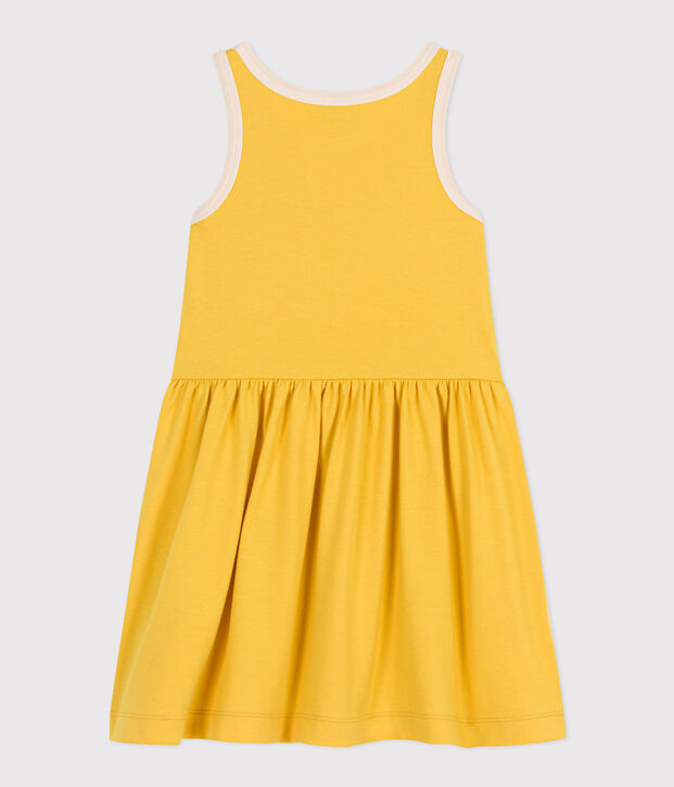 Abito smanicato in cotone bambina giallo/ecru