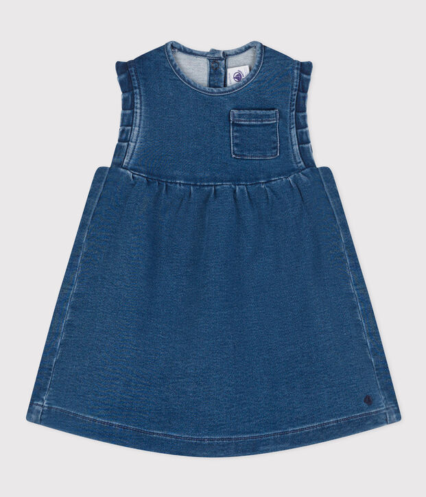 Abito smanicato per beb&egrave; in denim eco-sostenibile blu