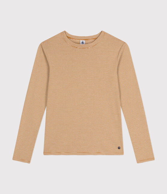 T-shirt L'ICONIQUE girocollo in cotone Donna marrone CUIVRE/ MARSHMALLOW