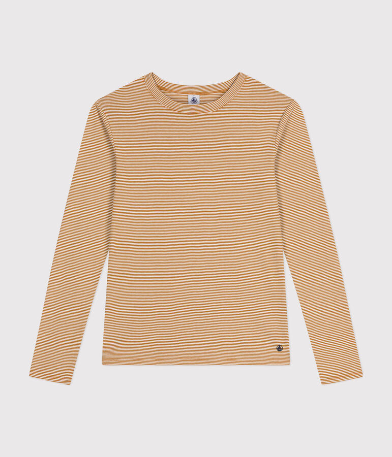 T-shirt L'ICONIQUE girocollo in cotone Donna marrone/bianco