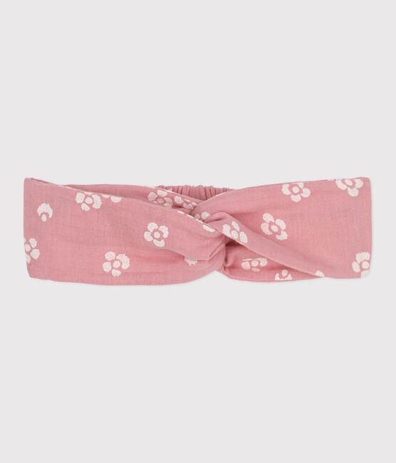 Bandeau enfant en gaze de coton imprimé fleurs rosa CHARME/bianco MARSHMALLOW