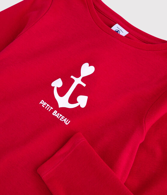 T-shirt bambina a maniche lunghe in cotone rosso TERKUIT