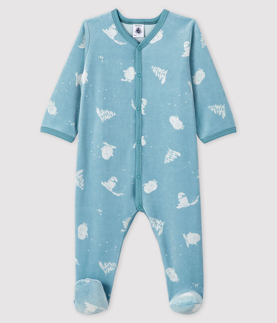 Tutina yeti bebè in ciniglia blu BRUME/ MARSHMALLOW