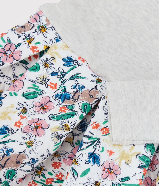 Abito bambina a maniche lunghe in cotone e tubique bianco/multicolore