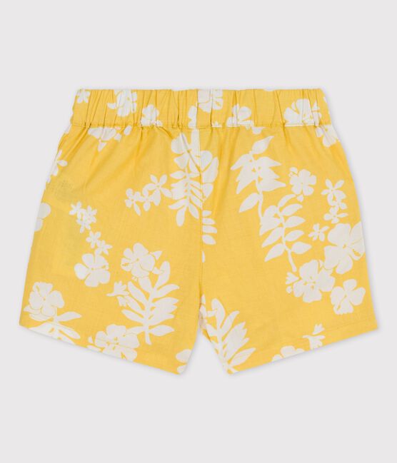 Shorts bebè con fantasia hawaiana in popeline giallo ORGE/bianco MARSHMALLOW