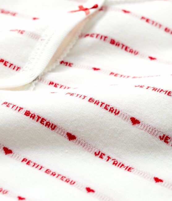Tutina pigiama senza piedi Petit Bateau "Je T'aime" bebè in jacquard bianco MARSHMALLOW/rosso TERKUIT