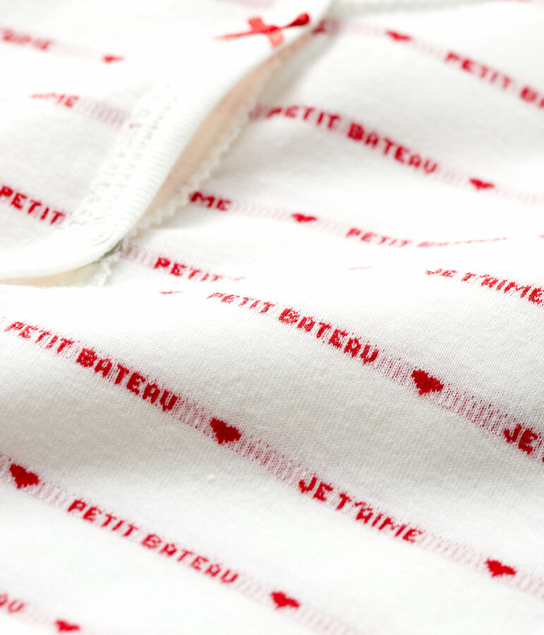 Tutina pigiama senza piedi Petit Bateau Je T'aime beb&egrave; in jacquard bianco/rosso