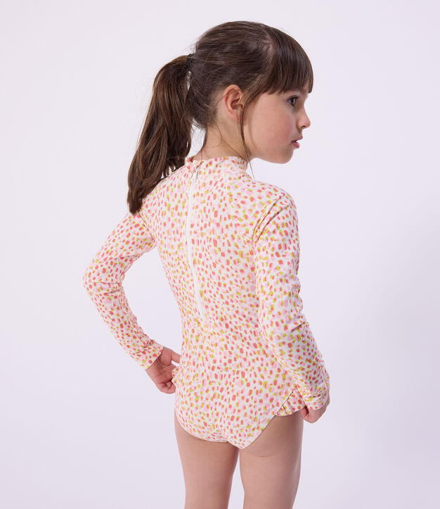 Costume da bagno intero a maniche lunghe con stampa bambina bianco/multicolore