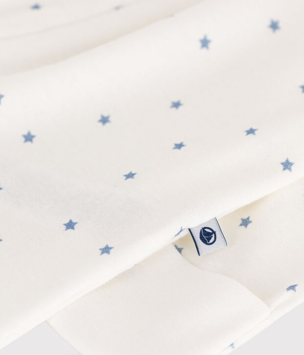 Pigiama in cotone con stelle stampate e colletto neonato bianco/blu