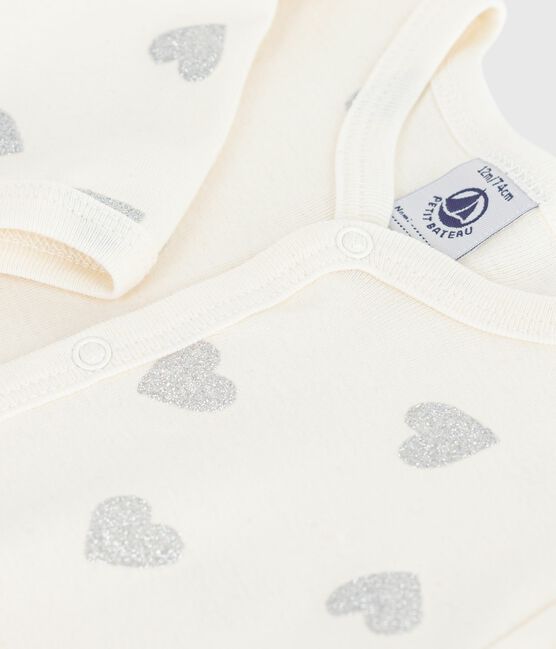 Pigiama in cotone con cuori argentati stampati neonato ecru MILK/ ARGENT