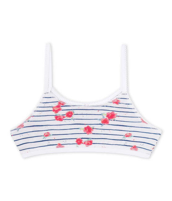 Brassière bambina stampata in jersey stretch bianco ECUME/blu MAJOR/ MULTICO