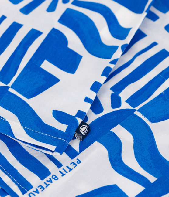 Camicia a maniche corte in cotone con stampa bambino blu MARSHMALLOW/ PORCELANA