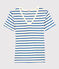 T-shirt L'ICONIQUE scollo a V in cotone bio donna bianco MARSHMALLOW/blu DELFT