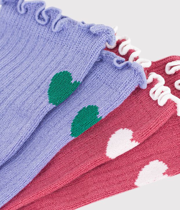 2 paia di calzini in cotone a cuori bambina multicolore