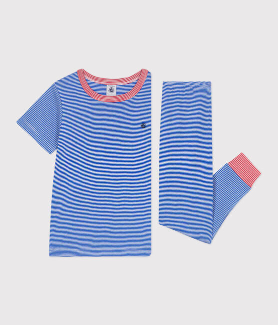 Pigiama in cotone a righe bambino blu PERSE/bianco MARSHMALLOW