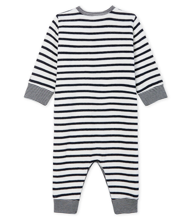 Tutina pigiama senza piedi in tubique da neonato bianco/blu