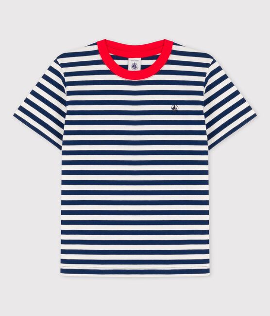 T-shirt a maniche corte in cotone bambino blu MEDIEVAL/bianco MARSHMALLOW