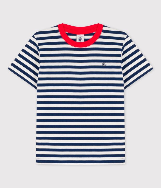 T-shirt a maniche corte in cotone bambino blu/bianco