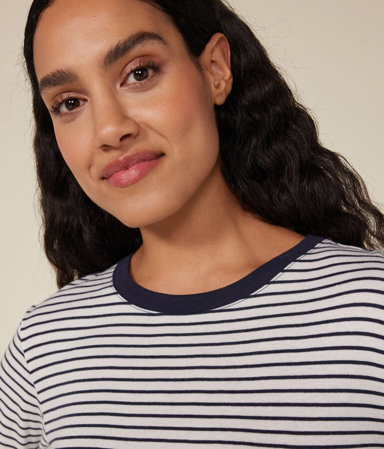 T-shirt L'Iconique a manica lunga in cotone rigato donna bianco MARSHMALLOW/blu SMOKING