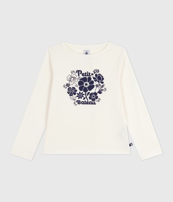 T-shirt a maniche lunghe in cotone con stampa bambina ecru MILK